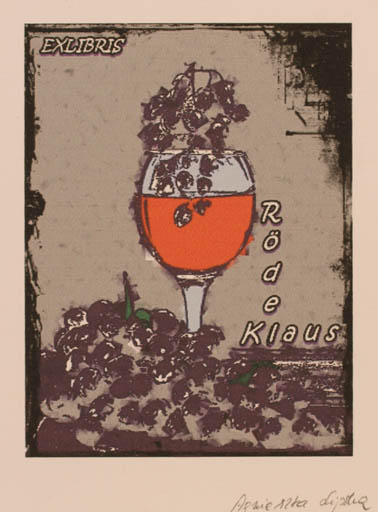 Exlibris by Agnieszka Lipska from Poland for Klaus Rödel - Wine 