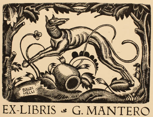 Exlibris by Armando Baldinelli from Italy for Gianni Mantero - Dog 