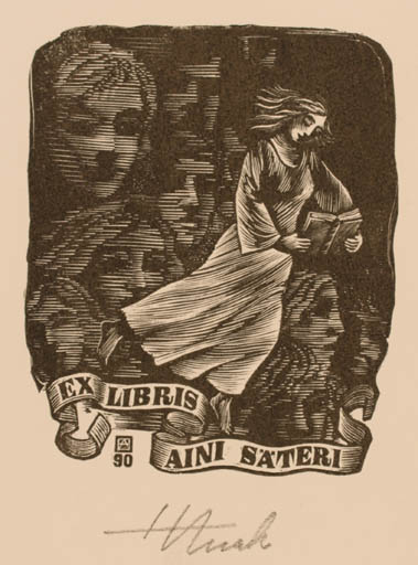 Exlibris by Henno Arrak from Estonia for Aini Säteri - Book Woman 