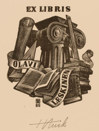 Exlibris by Henno Arrak from Estonia for Olavi Leskinen - Book 