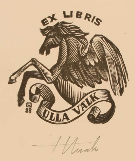 Exlibris by Henno Arrak from Estonia for Ulla Välk - Horse Pegasus 