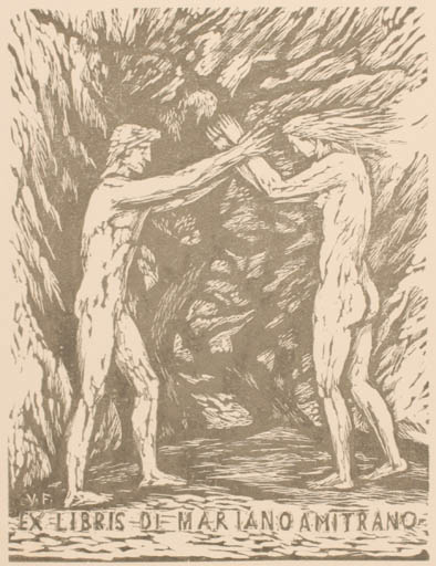 Exlibris by Valerio Fraschetti from Italy for Mariano Amitrano - Flora Nude Couple 