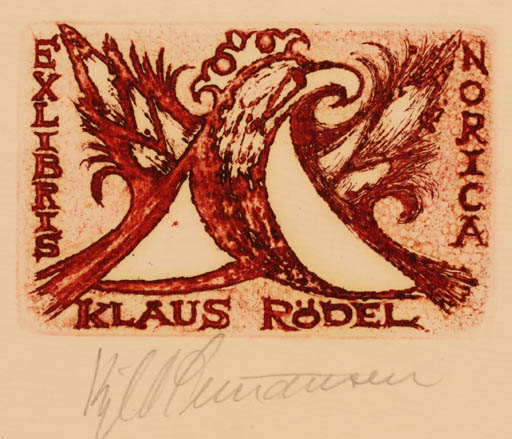 Exlibris by Kjeld Simonsen from Denmark for Klaus Rödel - Bird 