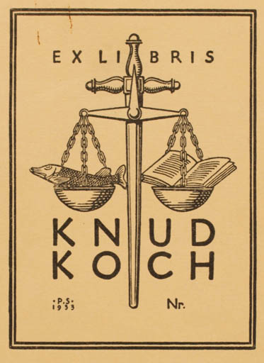 Exlibris by Poul Sæbye from Denmark for Knud Koch - Book Fish Law 