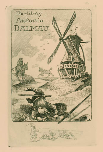 Exlibris by Robert Langbein from Germany for Antonio Dalmau - Don Quijote Mill 