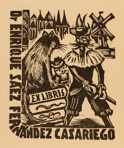 Exlibris by Kàroly Andrusko from Yugoslavia for Dr. Enrique Saez Fernadez Casariego - Don Quijote Mill 