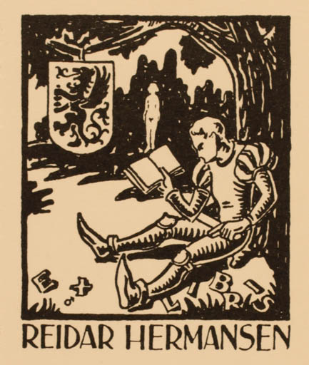 Exlibris by Albert Jaern from Norway for Reidar Hermansen - Book Don Quijote Knight 