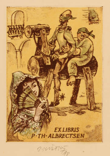 Exlibris by Bohumil Kratky from Czechoslovakia for Peter Therkel Albrechtsen - Don Quijote Woman Horseman/Rider 