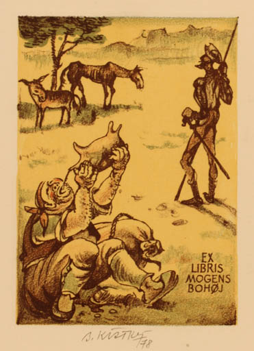 Exlibris by Bohumil Kratky from Czechoslovakia for Mogens Bohøj - Don Quijote Horse Man 