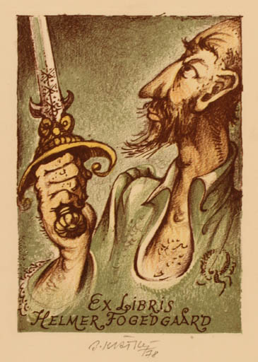 Exlibris by Bohumil Kratky from Czechoslovakia for Helmer Fogedgaard - Don Quijote 