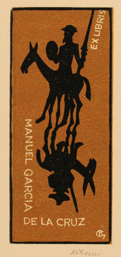 Exlibris by Gyula Köhegyi from Hungary for Manuel Garcia de la Cruz - Don Quijote 