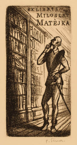 Exlibris by Pavel Simon from Czechoslovakia for Miloslav Matejka - Don Quijote Interior 