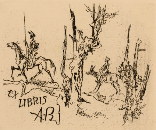 Exlibris by Jaroslav Vodrazka from Czechoslovakia for ? ? - Don Quijote Horseman/Rider 