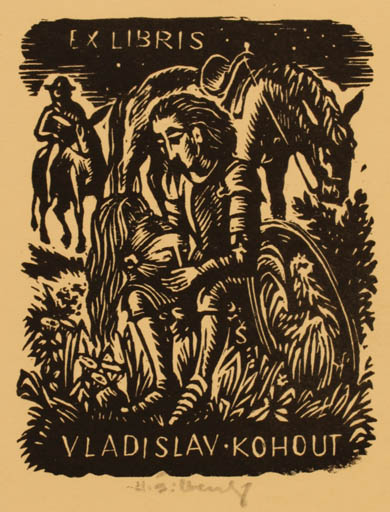 Exlibris by Hugo Silbersky from Czechoslovakia for Vladislav Kohout - Don Quijote Horse 