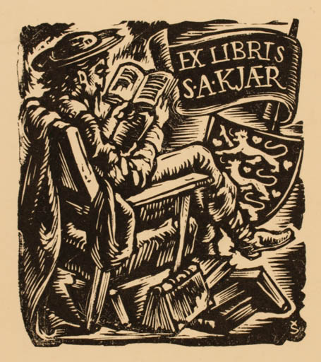 Exlibris by Hugo Silbersky from Czechoslovakia for Svend Aage Kjær - Book Don Quijote 