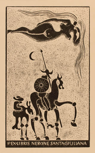 Exlibris by Henryk Plociennik from Poland for Dr. Nerone Santagiuliana - Don Quijote 