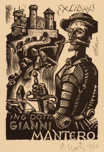 Exlibris by Peteris Upitis from Latvia for Gianni Mantero - Book Castle/Palace Don Quijote 