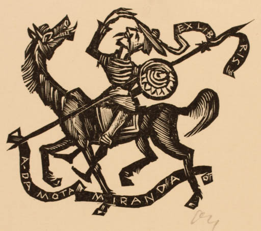 Exlibris by Herbert S. Ott from Germany for Artur Mario Da Mota Miranda - Don Quijote Horseman/Rider 