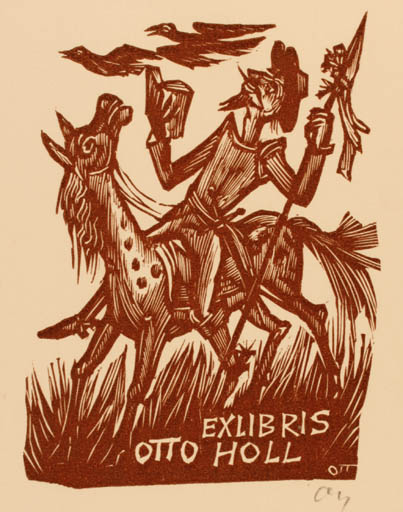 Exlibris by Herbert S. Ott from Germany for Otto Holl - Book Don Quijote Horseman/Rider 