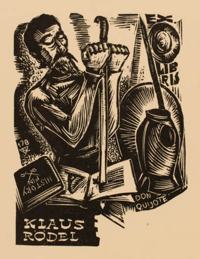 Exlibris by Laszlo Lazar Nagy from Hungary for Klaus Rödel - Book Don Quijote 