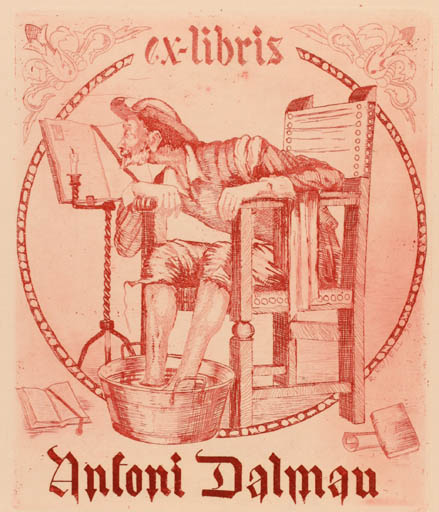 Exlibris by Ramon Rossell from Spain for Antonio Dalmau - Book Don Quijote 