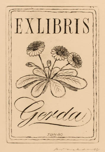 Exlibris by Jörgen Brockdorff-Nielsen from Denmark for ? Gerda - Flower Flora 