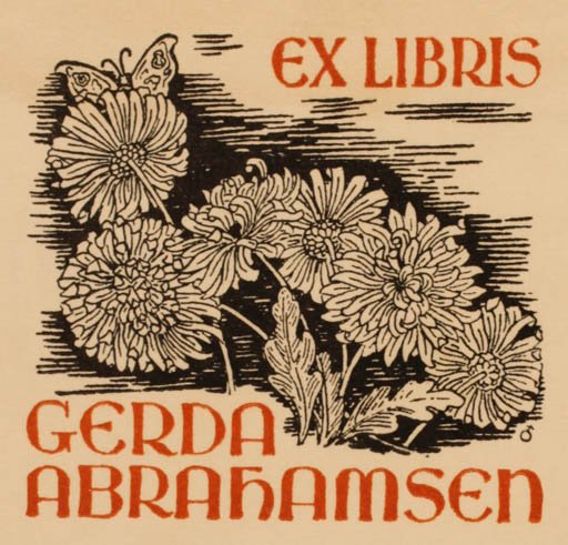 Exlibris by Albert Jaern from Norway for Gerda Abrahamsen - Flower Flora 