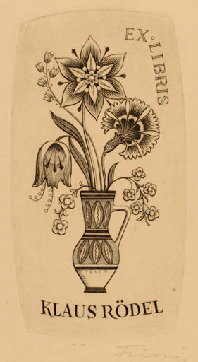 Exlibris by Petr Füel from Hungary for Klaus Rödel - Flower Flora 