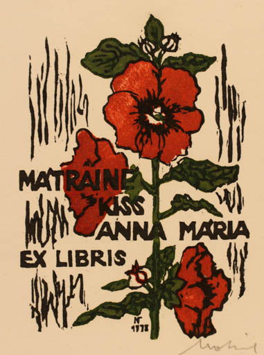 Exlibris by Tibor Moskal from Hungary for Matraine Kiss - Flower Flora 