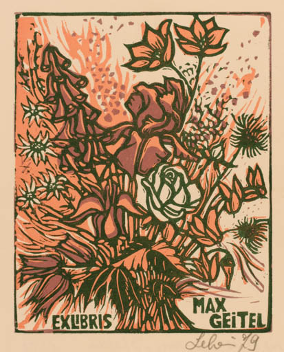 Exlibris by Maria Elsia Leberoni from Italy for Max Geitel - Flower Flora 