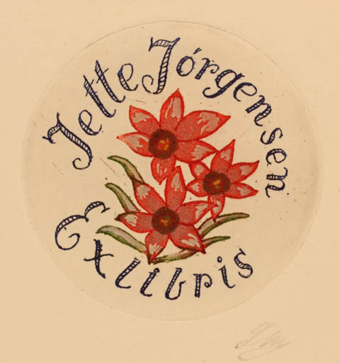 Exlibris by Lorentz May from Denmark for Jette Jørgensen - Flower Flora 