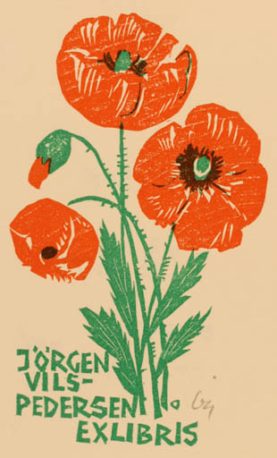 Exlibris by Herbert S. Ott from Germany for Jørgen Vils Pedersen - Flower Flora 