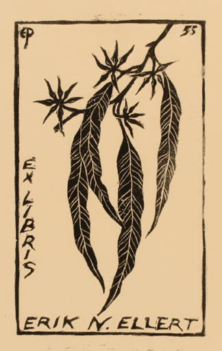 Exlibris by Edmund Peter from Denmark for Erik N. Ellert - Flora 