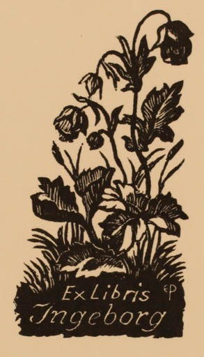 Exlibris by Edmund Peter from Denmark for Ingeborg Pedersen - Flower Flora 