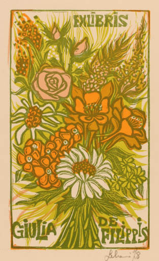 Exlibris by Maria Elsia Leberoni from Italy for Giulia de Filippis - Flower Flora 