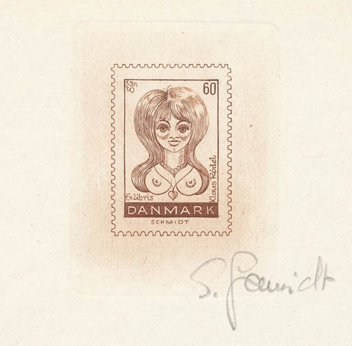 Exlibris by Eugen Schmidt from Germany for Klaus Rödel - Woman Portrait 