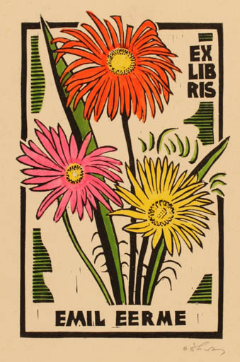 Exlibris by Olav Vihuri from Estonia for Emil Eerme - Flower Flora 