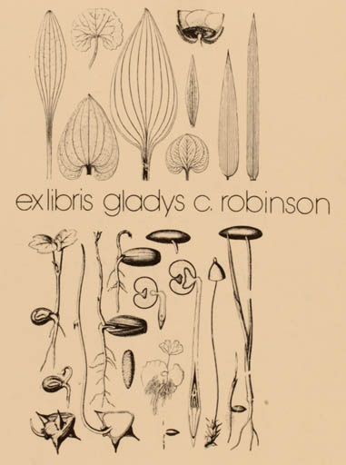 Exlibris by Vytautas O. Virkau from USA for Gladys C Robinson - Flora 