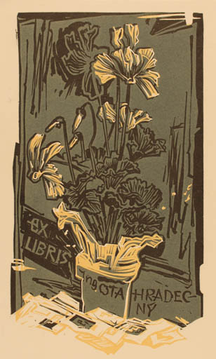 Exlibris by Jaroslav Vodrazka from Czechoslovakia for Ing. Otakar Hradecny - Flower Flora 