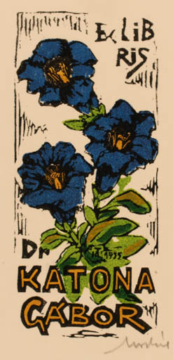 Exlibris by Tibor Moskal from Hungary for Dr. Katona Gabòr - Flower Flora 