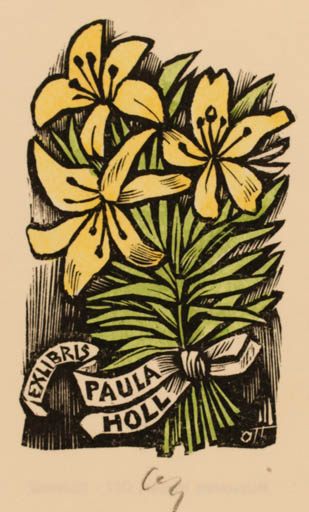 Exlibris by Herbert S. Ott from Germany for Paula Holl - Flower Flora 