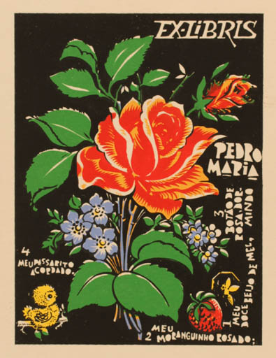 Exlibris by Eduardo Dias Ferreira from Portugal for Maria Pedro - Flower Flora 