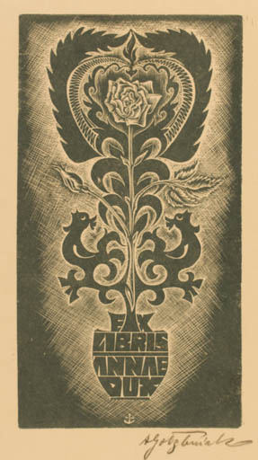 Exlibris by Antoni Golebniak from Poland for Anne Dux - Flora 