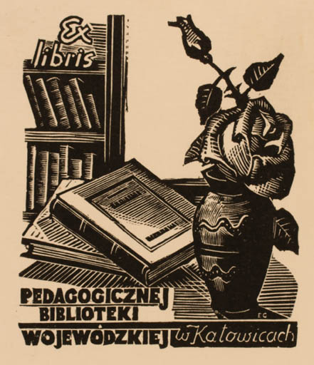 Exlibris by Edward Grabowski from Poland for Pedagogicznej Biblioteki Wojewodzkiej - Flower Book Flora Interior 