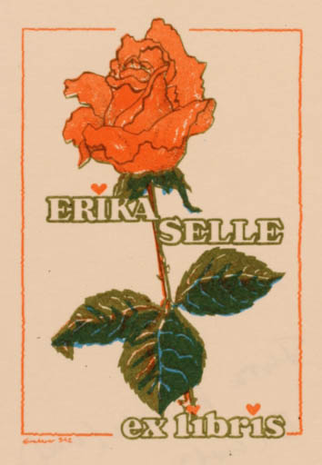 Exlibris by Hans Chr. Hornhaver from Denmark for Erika Selle - Flower Flora 