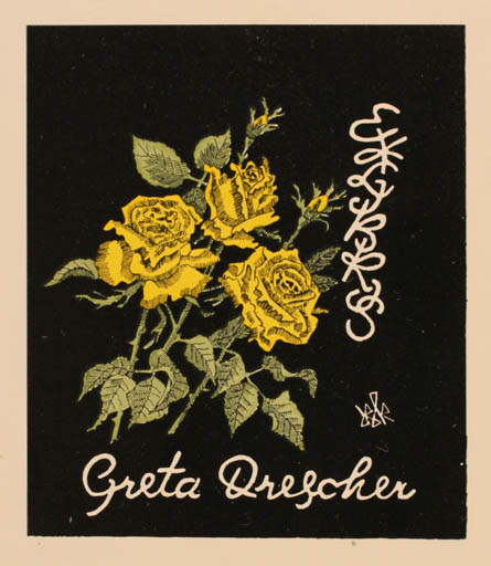 Exlibris by Bernhard Kuhlmann from Germany for Greta Drescher - Flower Flora 