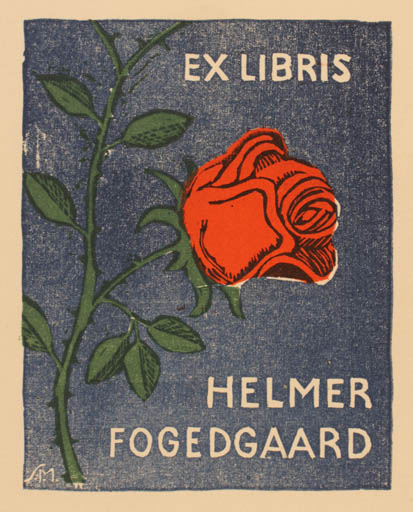 Exlibris by Svend Aage Mollerup from Denmark for Helmer Fogedgaard - Flower Flora 