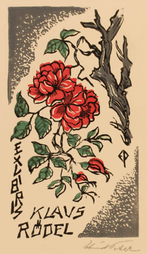 Exlibris by Edmund Peter from Denmark for Klaus Rödel - Flower Flora 