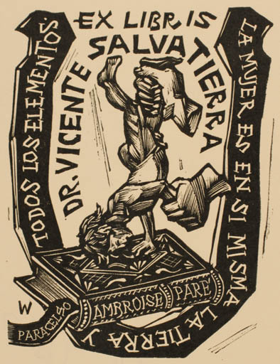 Exlibris by Remo Wolf from Italy for Dr. Vicente Salvatierra - Book Man 