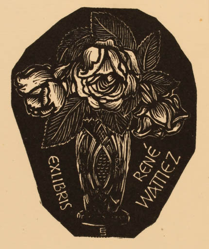 Exlibris by Erich Schöner from Austria for René Wattiez - Flower Flora 